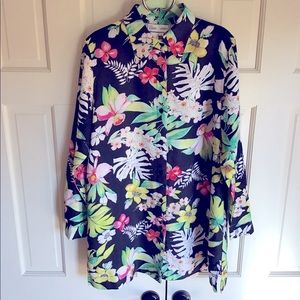 Diane Gilman Floral Button-up Tunic EUC